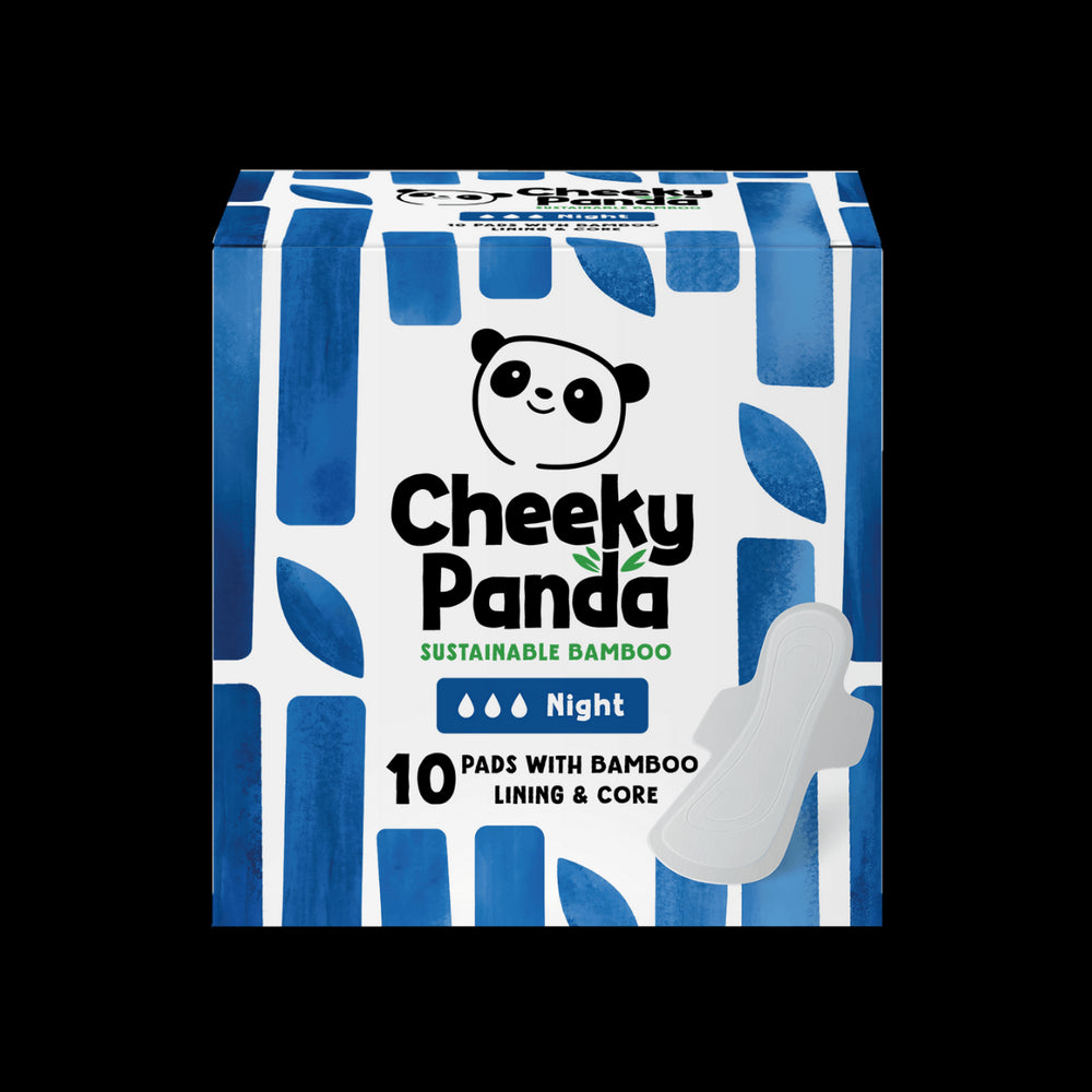 Cheeky Panda sustainable bamboo night pads packaging on a black background