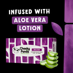 Box of Cheeky Panda balsam tissues with aloe vera slices on a white background