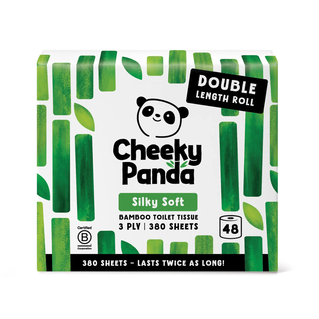 A single pack of Cheeky Panda Silky Soft bamboo toilet tissue, 48 double length rolls.