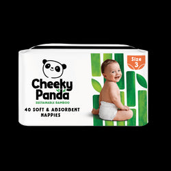 Cheeky Panda nappy package with a baby on a white background