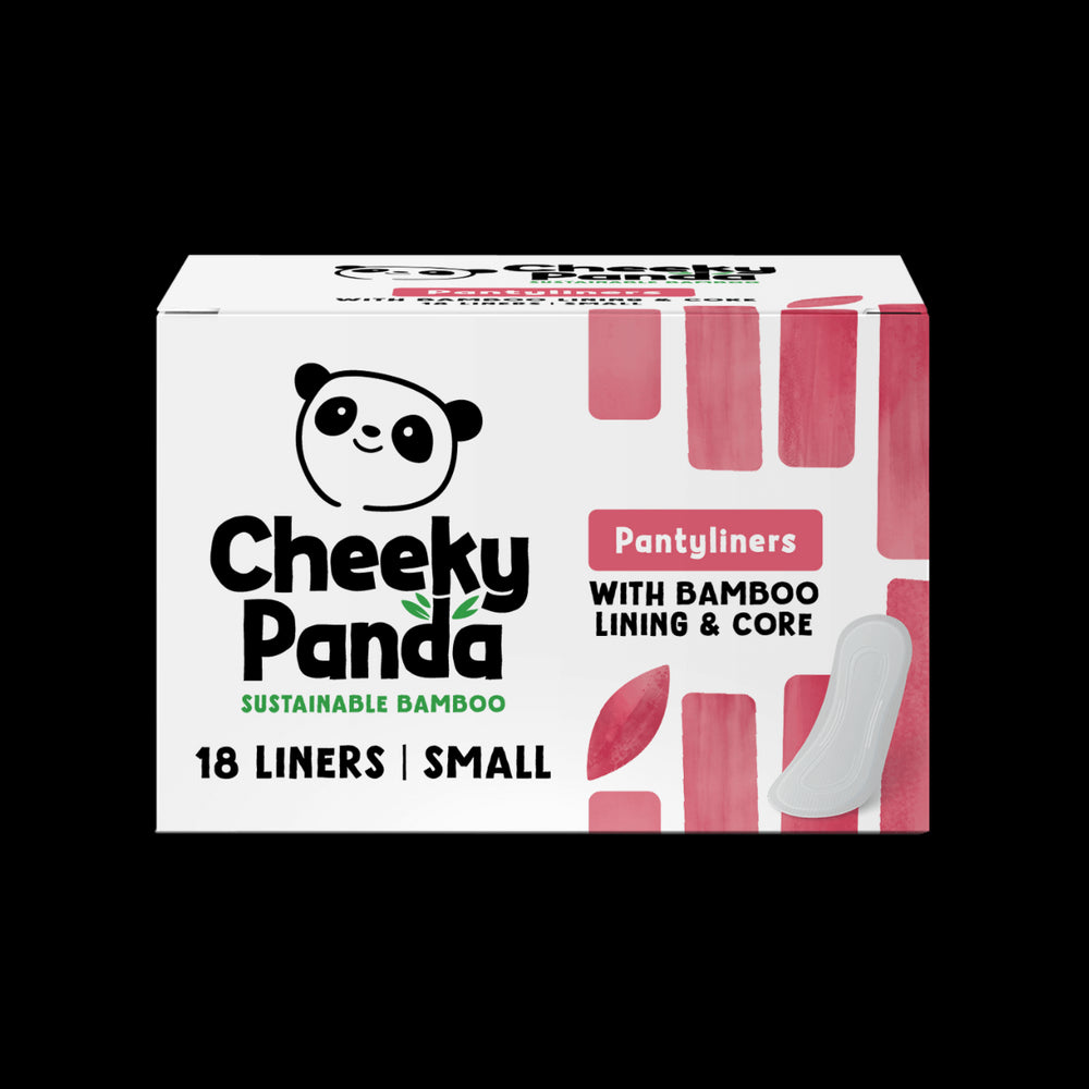 Box of Cheeky Panda pantyliners with panda logo on a white background