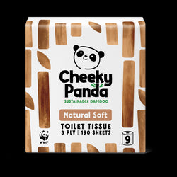 Cheeky Panda unbleached sustainable bamboo toilet paper packaging on a black background