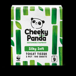 Cheeky Panda sustainable bamboo toilet paper packaging on a black background