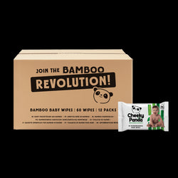 Box of Bamboo Revolution baby wipes with a single wipe package displayed.