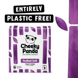 Cheeky Panda Quilted Soft toilet paper, 9 rolls, entirely plastic-free packaging.