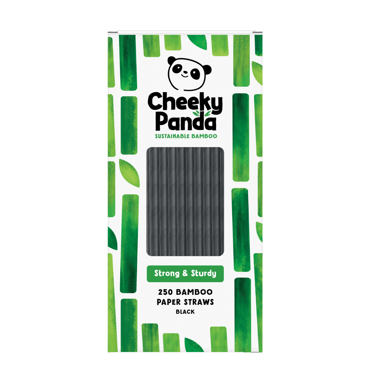 Pack of Cheeky Panda bamboo paper straws with green and white design