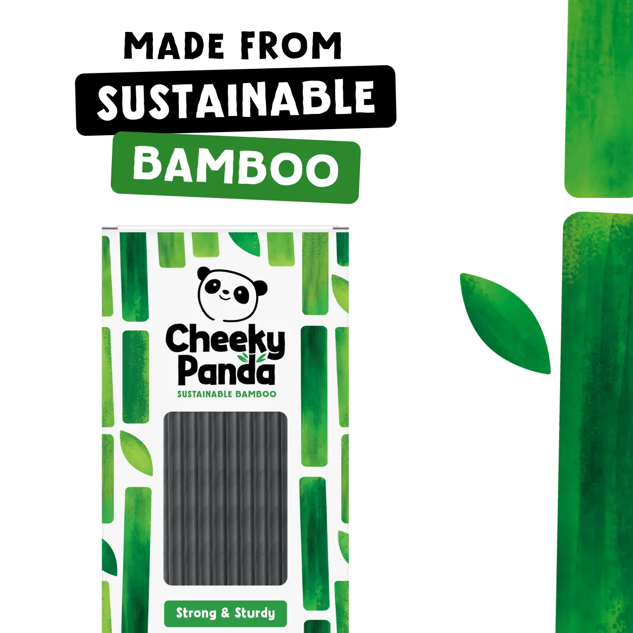 Packaging of Cheeky Panda bamboo straws with green and white design.