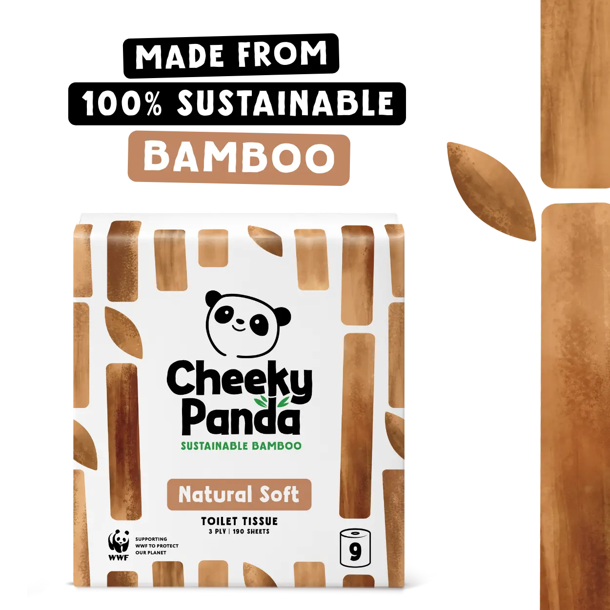 Cheeky Panda sustainable bamboo toilet paper packaging on a white background