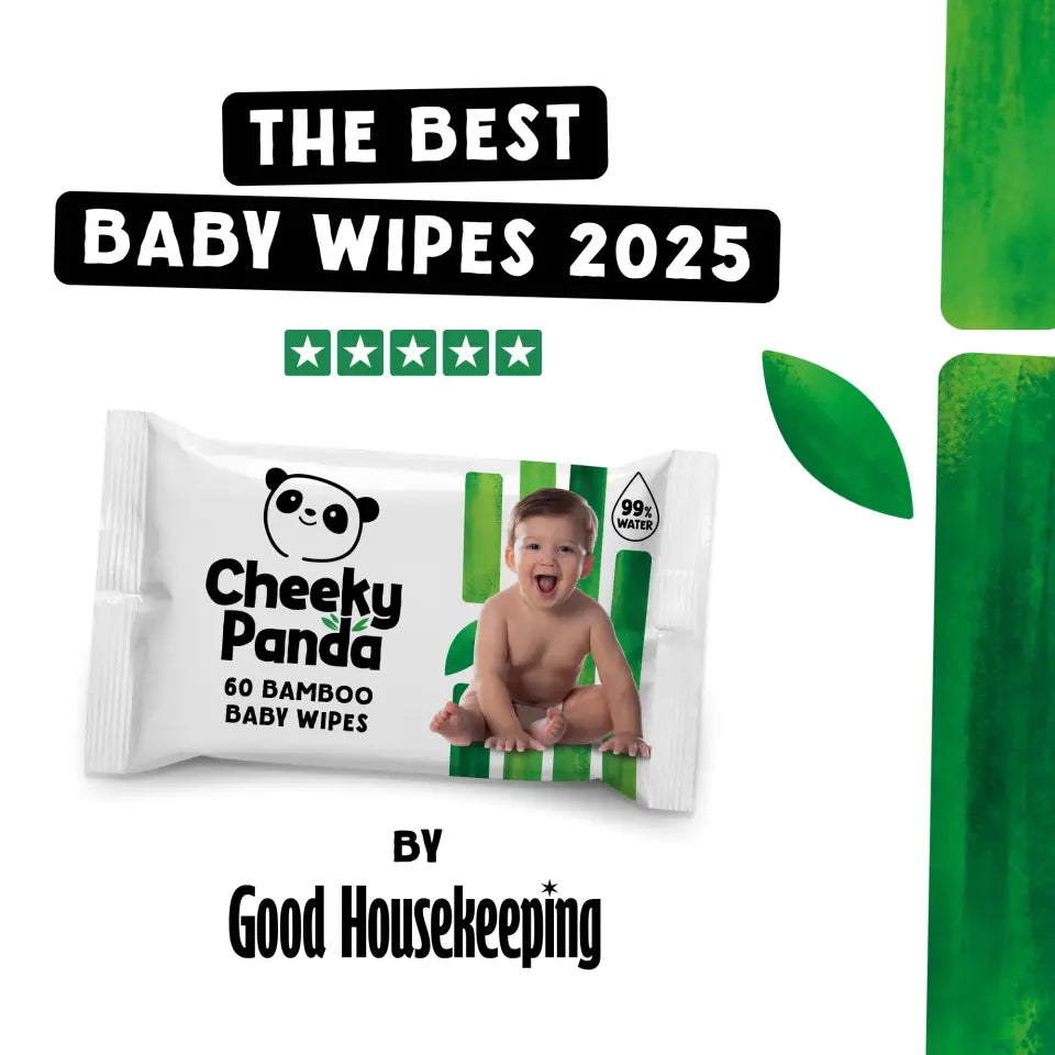 A packet of Cheeky Panda baby wipes awarded 'The Best Baby Wipes 2025' by Good Housekeeping.