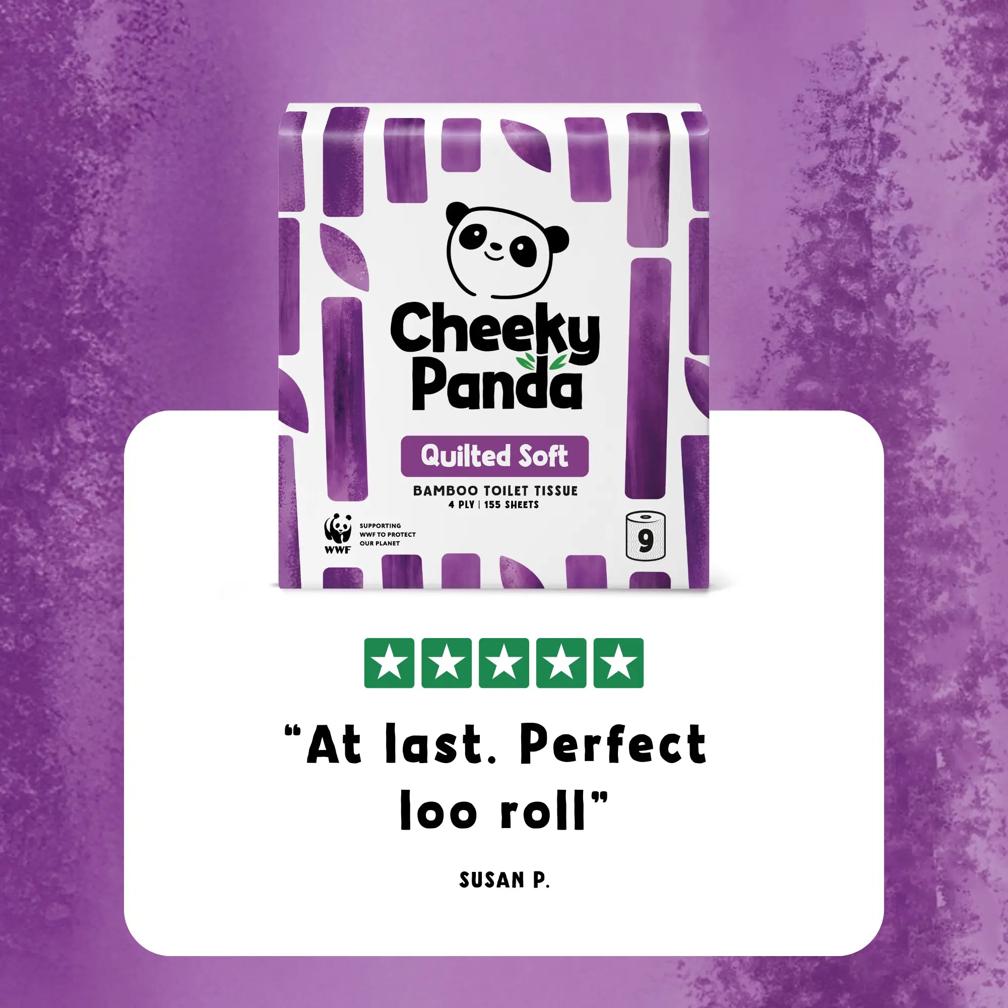 Cheeky Panda Quilted Soft toilet tissue with a 5-star review: 'At last. Perfect loo roll'.