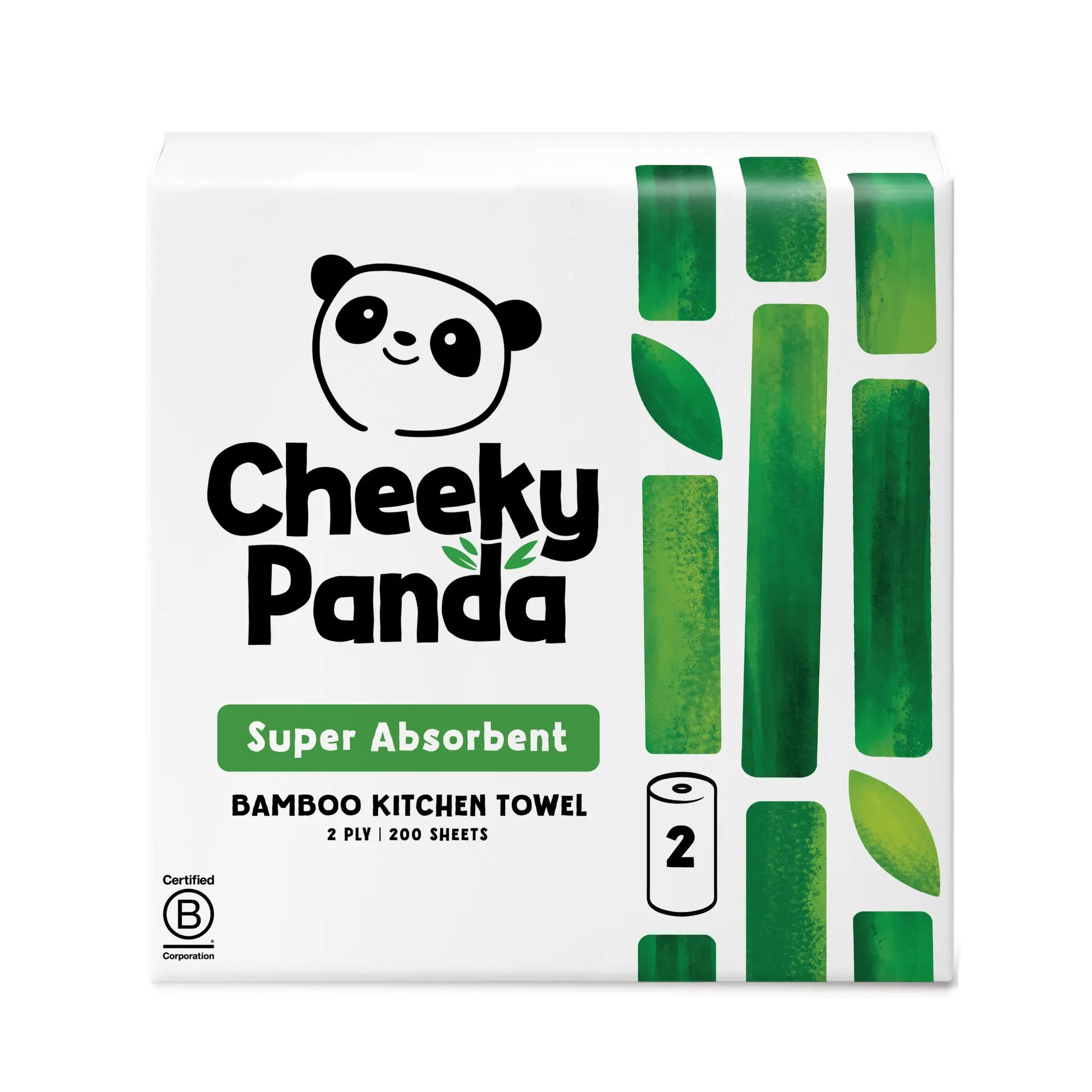 Cheeky Panda Super Absorbent Bamboo Kitchen Towel, 2-ply, 200 sheets.