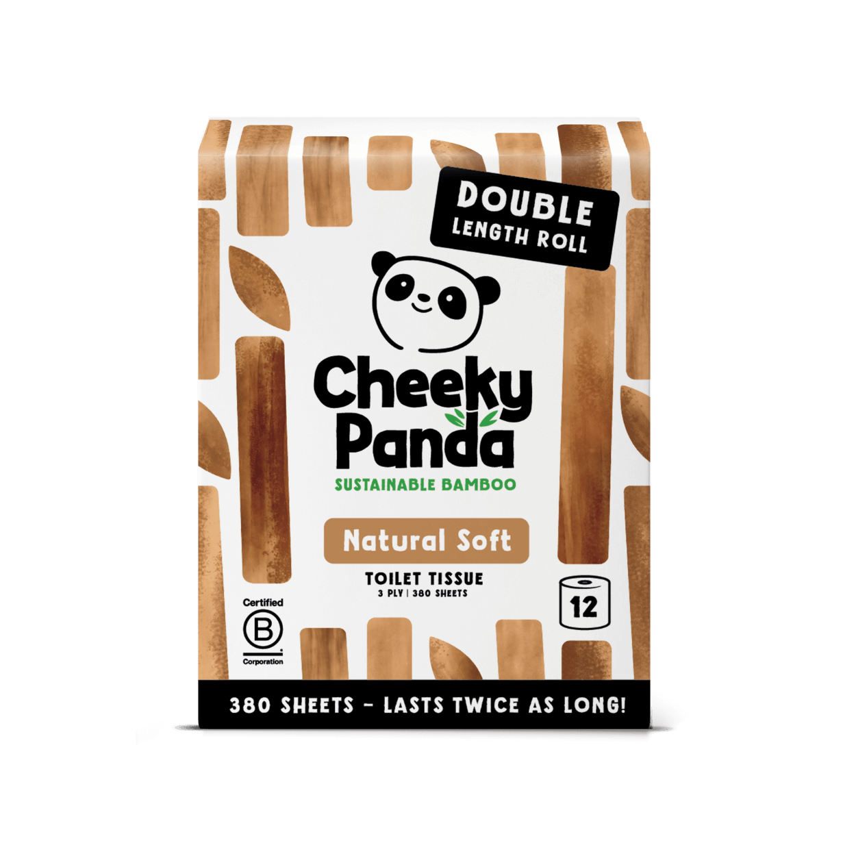 Cheeky Panda toilet paper package on a black background