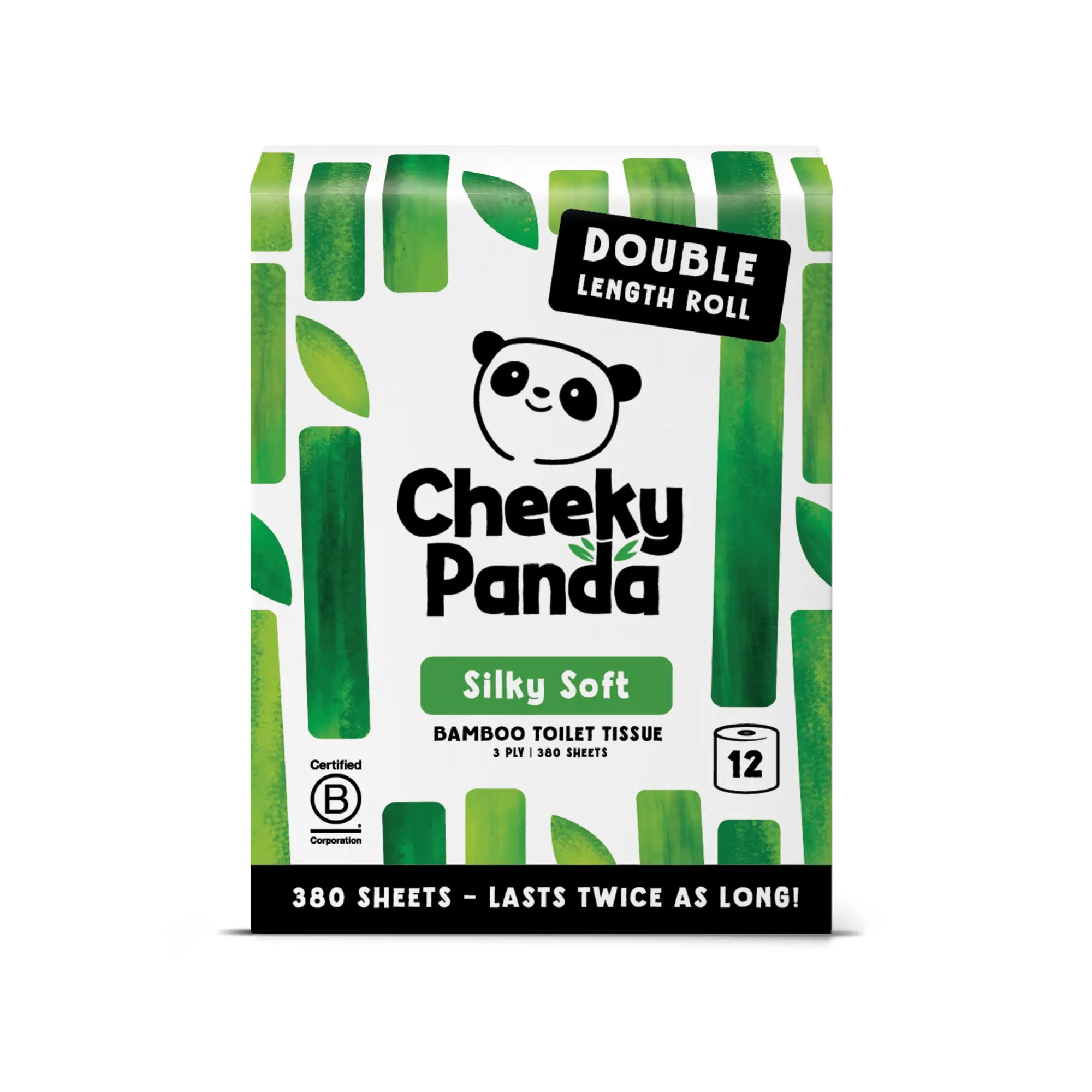A single pack of Cheeky Panda Silky Soft bamboo toilet tissue, 12 double length rolls.