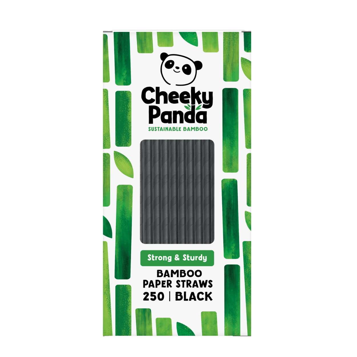 Pack of Cheeky Panda bamboo paper straws with green and white design