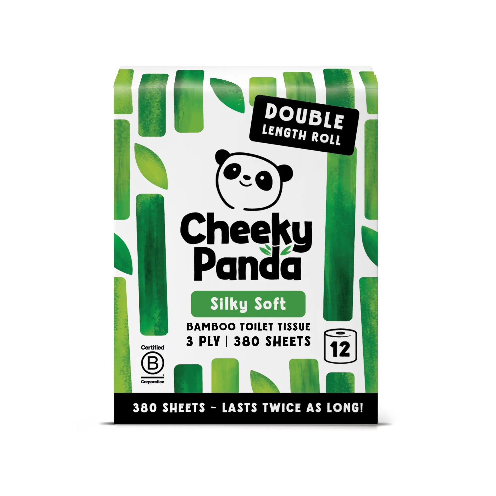 A single pack of Cheeky Panda Silky Soft bamboo toilet tissue, 12 double length rolls.