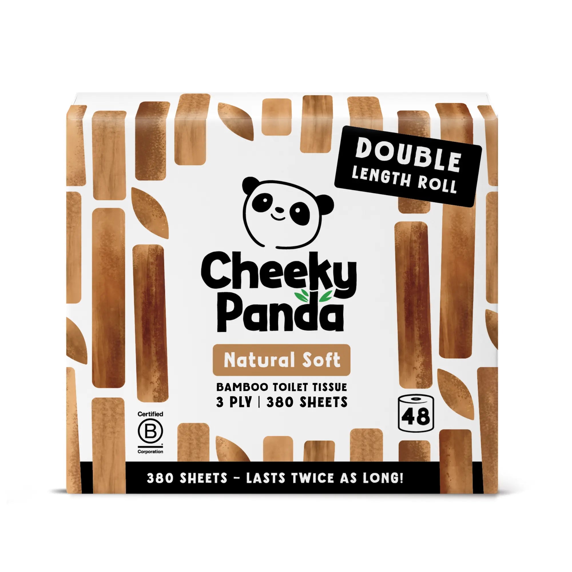 A 48-roll pack of Cheeky Panda Natural Soft bamboo toilet tissue.