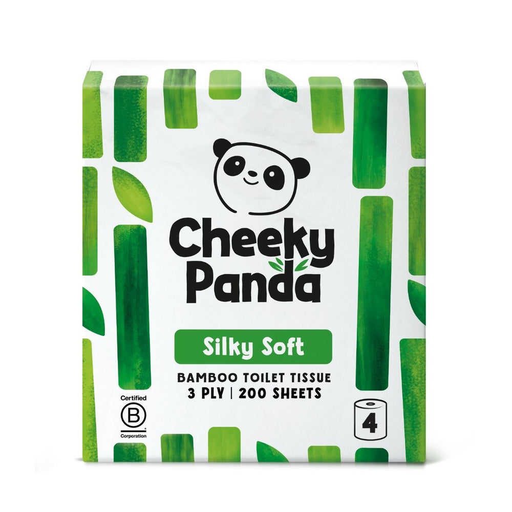 Cheeky Panda Silky Soft Bamboo Toilet Tissue, 3 ply, 200 sheets, 4 rolls. Certified B Corporation.