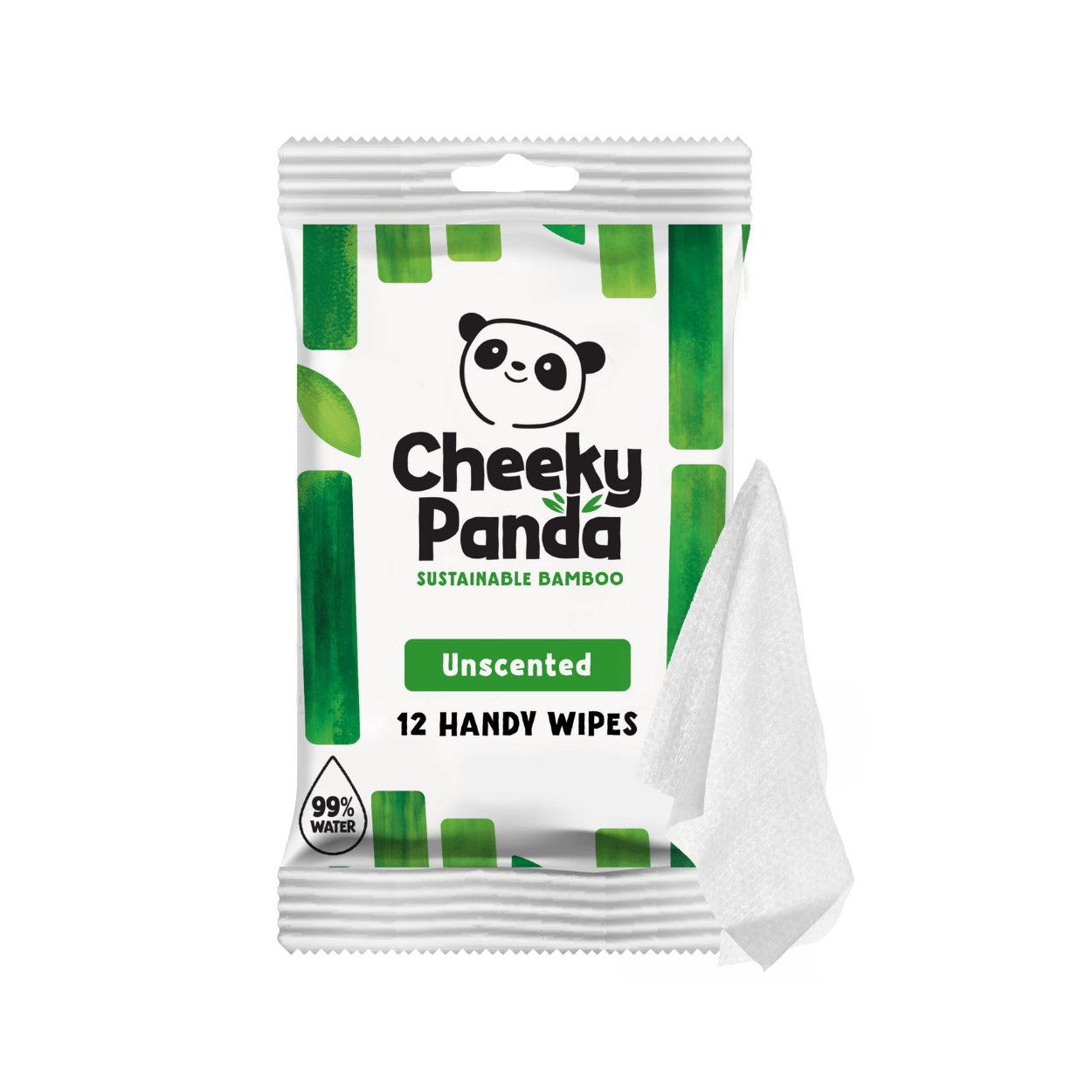 Pack of Cheeky Panda sustainable bamboo wipes with a white background