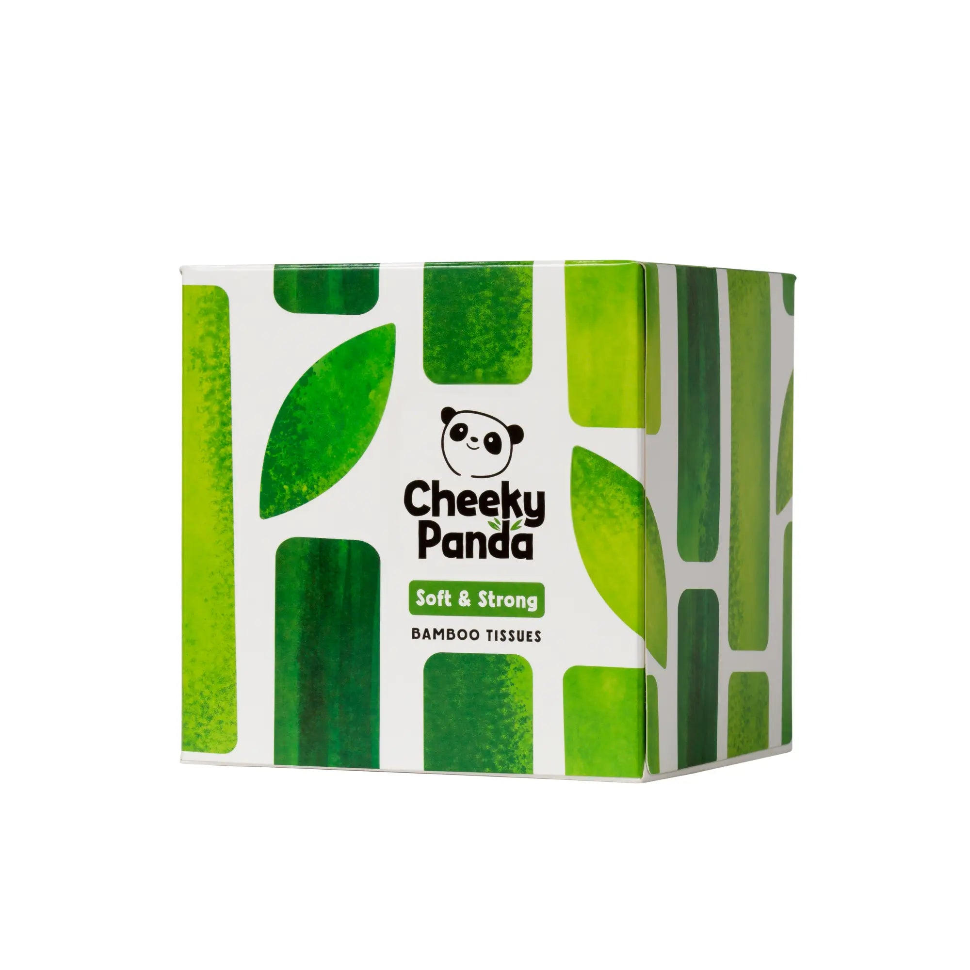 Cheeky Panda cube tissue box, green bamboo design.