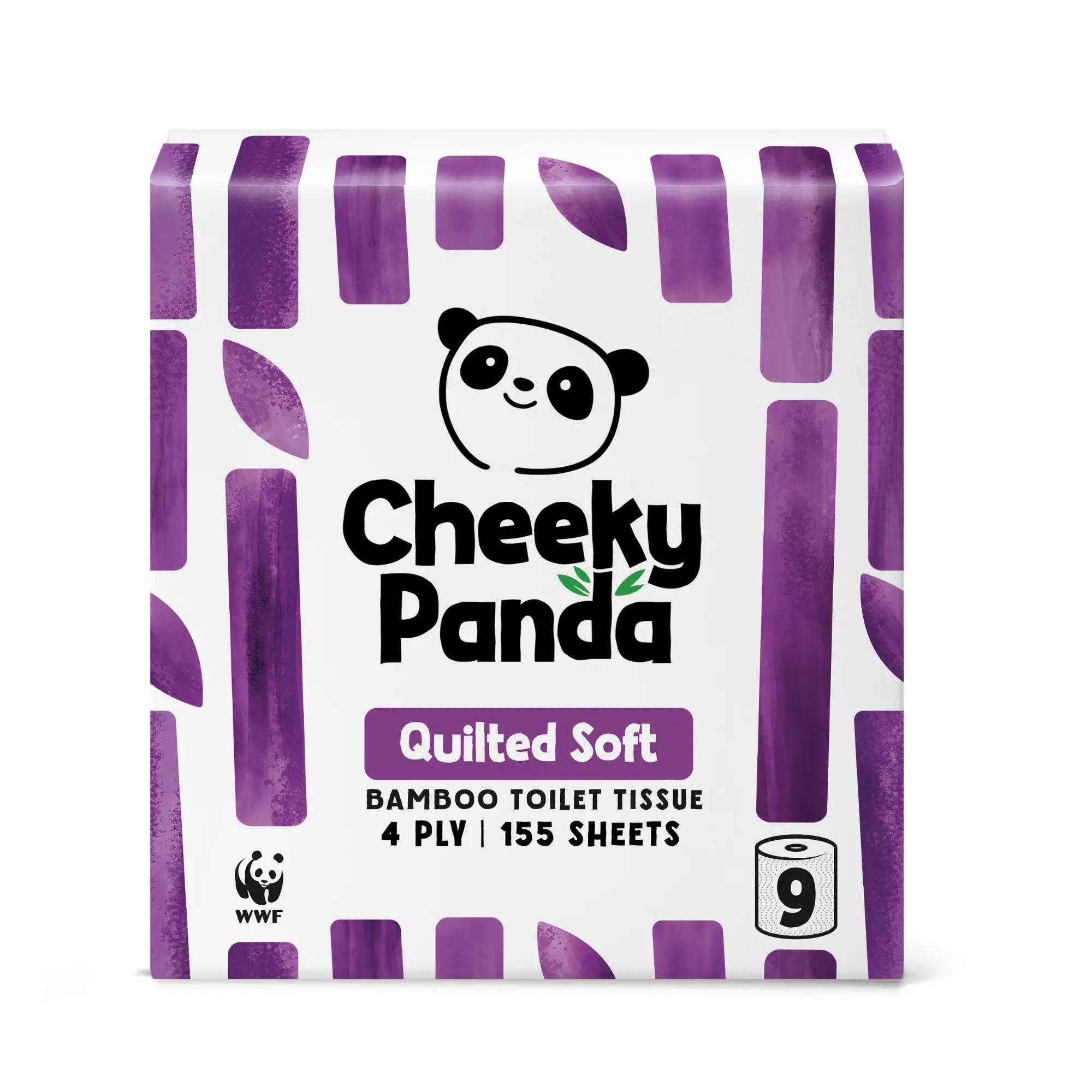 Cheeky Panda Quilted Soft bamboo toilet tissue 9-roll pack.