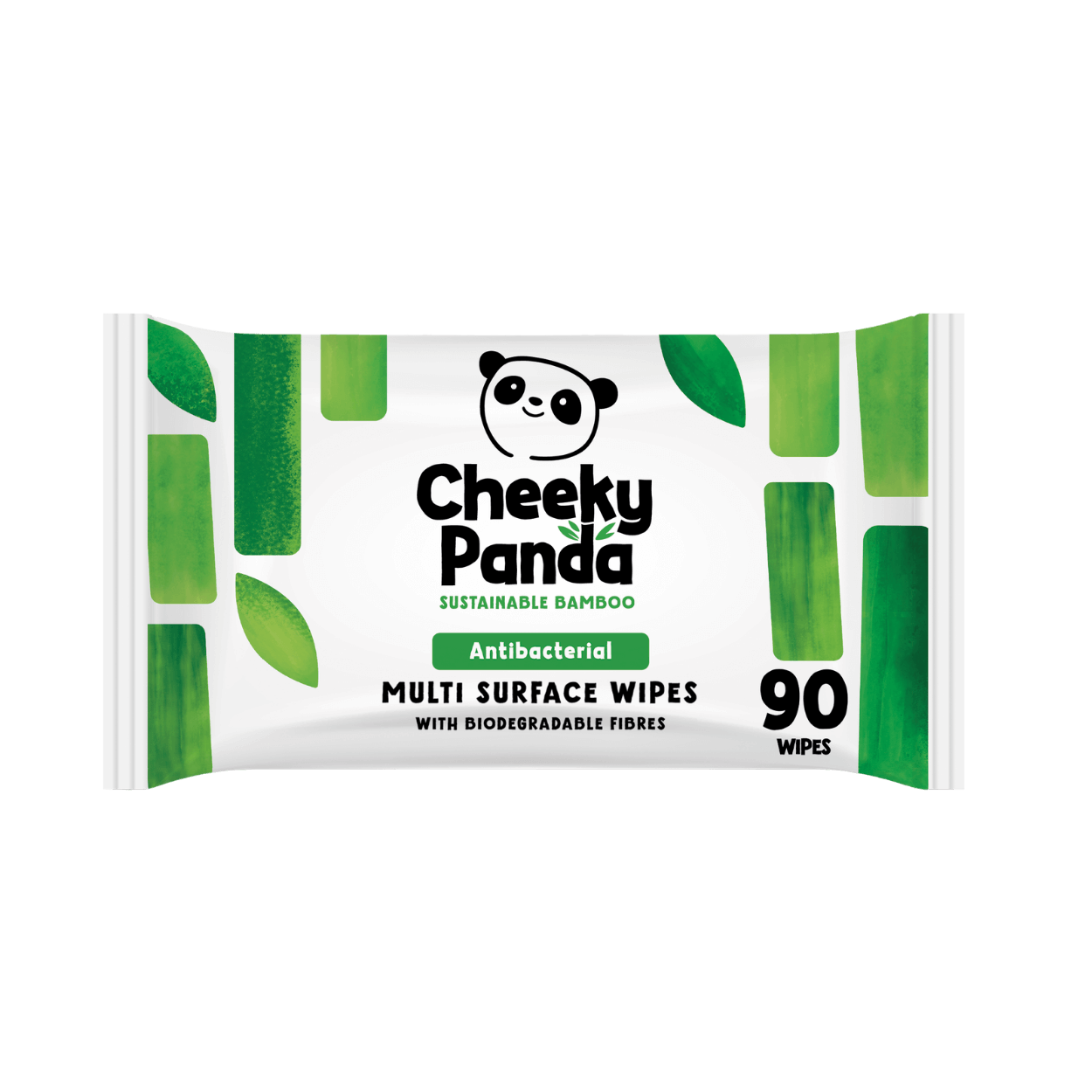 Cheeky Panda multi surface wipes packaging on a black background