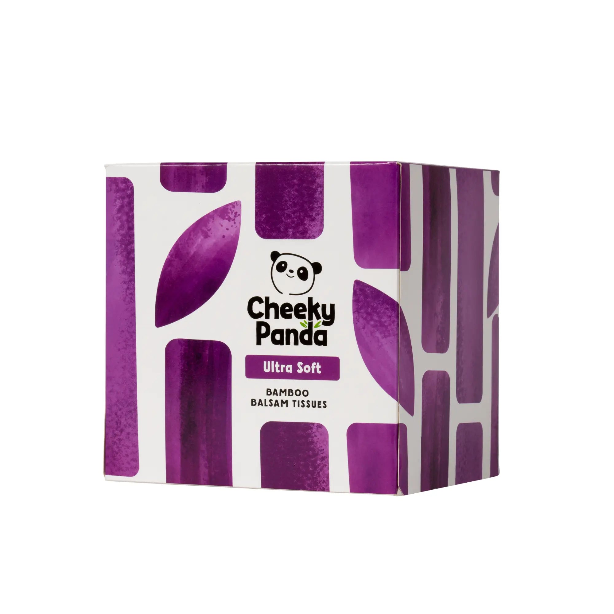 A single box of Cheeky Panda Ultra Soft Bamboo Balm Tissues, featuring a purple and white design.