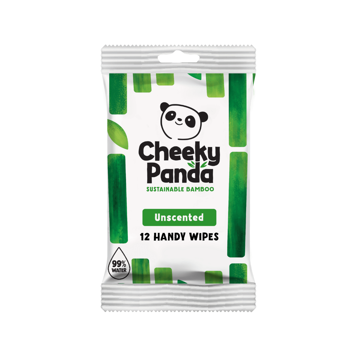 Pack of Cheeky Panda sustainable bamboo wipes on a white background