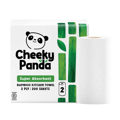 Cheeky Panda Super Absorbent Bamboo Kitchen Towel with 200 sheets, 2-ply, and a single roll.