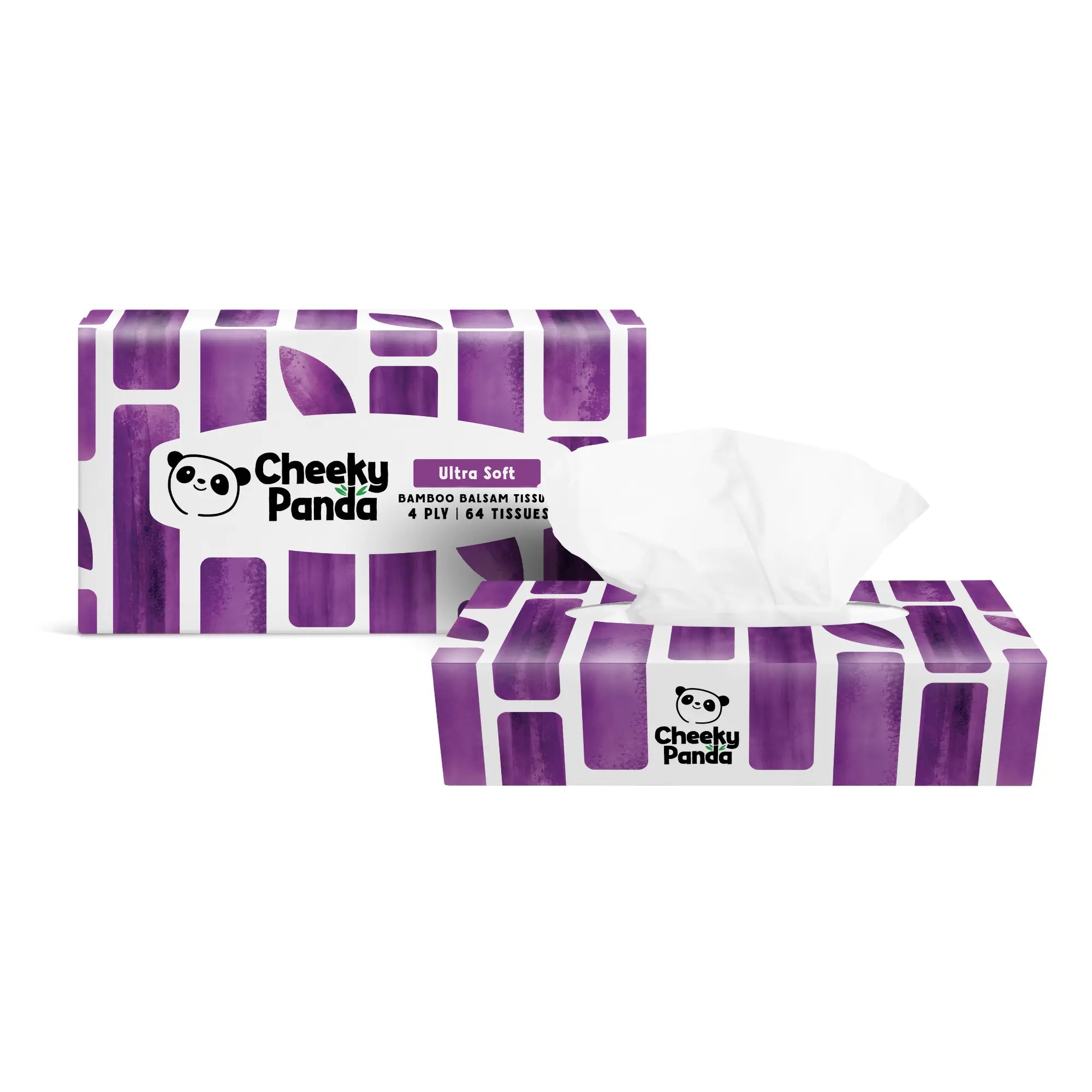 Two boxes of Cheeky Panda Ultra Soft bamboo balsam tissues, one with a tissue pulled out.