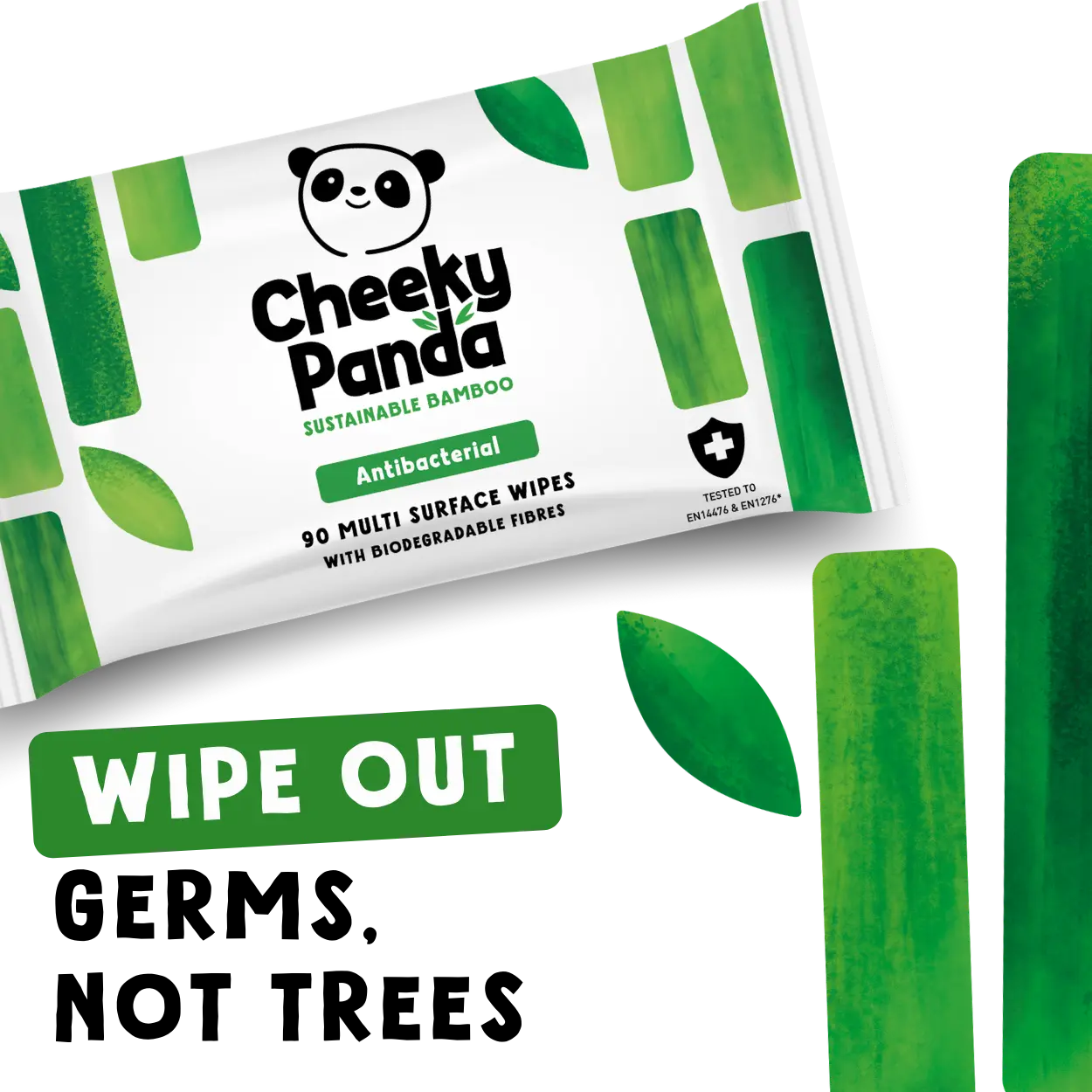 Cheeky Panda sustainable bamboo antibacterial wipes packaging on a white background