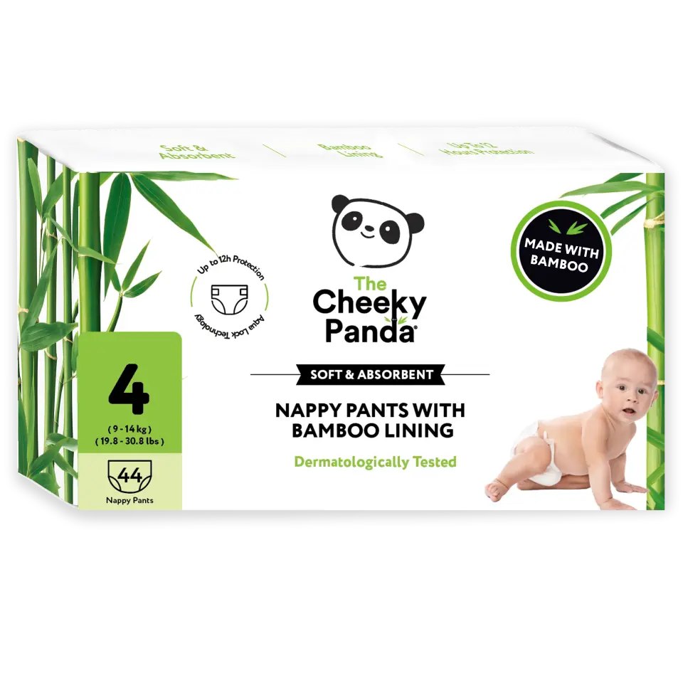 A pack of The Cheeky Panda Nappy Pants in size 4, featuring bamboo lining.