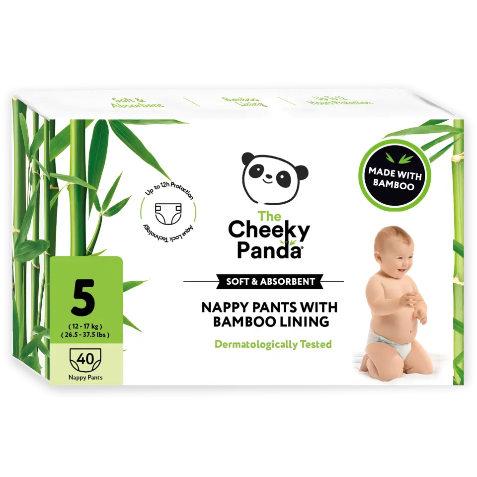 A pack of The Cheeky Panda Nappy Pants in size 5, with bamboo lining.