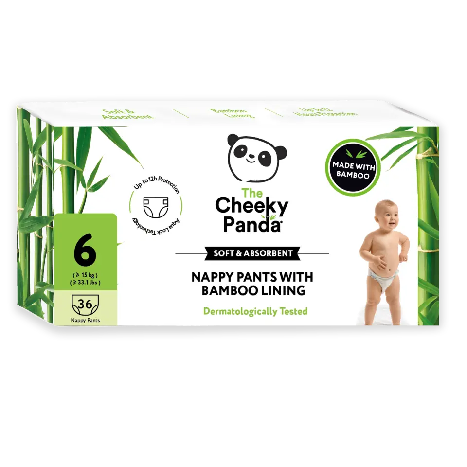 A pack of The Cheeky Panda Nappy Pants in size 6, featuring bamboo lining.