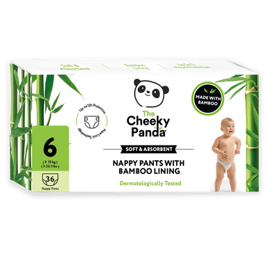 A pack of The Cheeky Panda Nappy Pants in size 6, featuring bamboo lining.