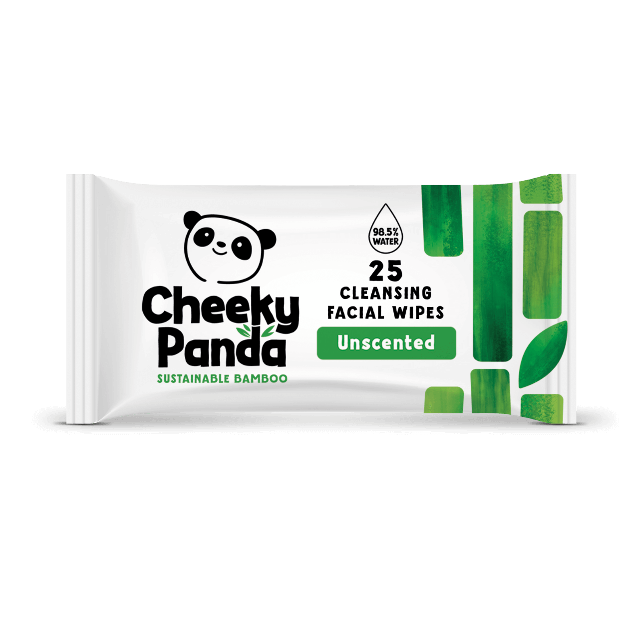 Cheeky Panda cleansing facial wipes packaging on a black background