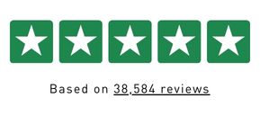  Five-star rating icon with text 'Based on 38,584 reviews' on a white background 