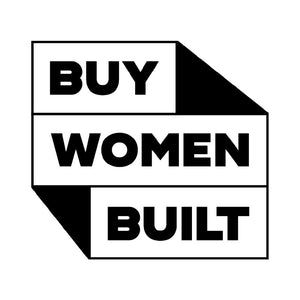  Black text on a white background with 'BUY WOMEN BUILT' message 
