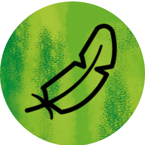  Feather icon on green watercolour circle 