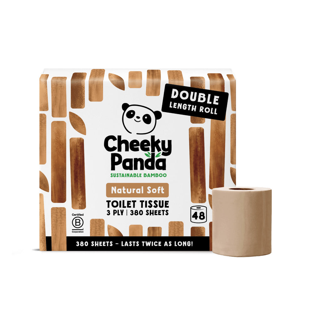 Cheeky Panda natural soft toilet tissue, 3 ply, 380 sheets, double length roll.