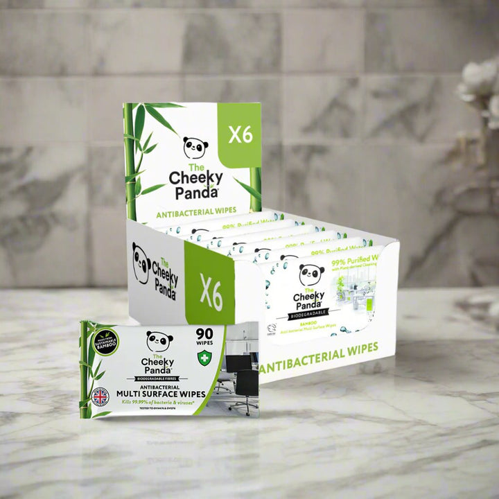 Anti Bacterial Biodegradable Multi-Surface Wipes Bulk Box | 6 Packs - The Cheeky Panda | Sustainable Bamboo Toilet Paper & More! 